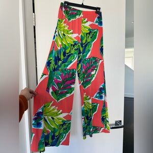 Cache Tropical Print Wide-Leg Pants